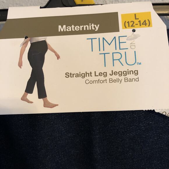 Time and Tru Maternity Large Straight Leg Jegging Comfort Belly Band Dark Denim - Picture 2 of 7